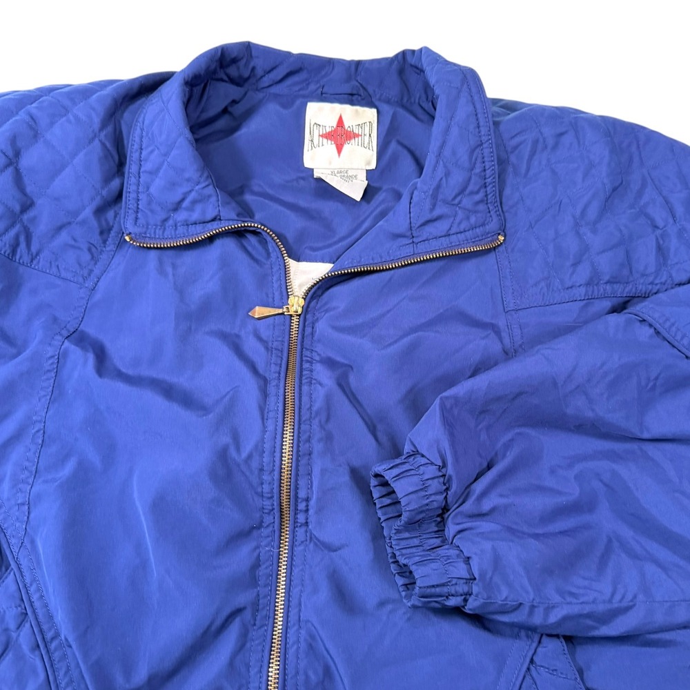 Active Frontier XL Blue Windbreaker Quilted Shoulder Full Zip Jacket Vintage 90s